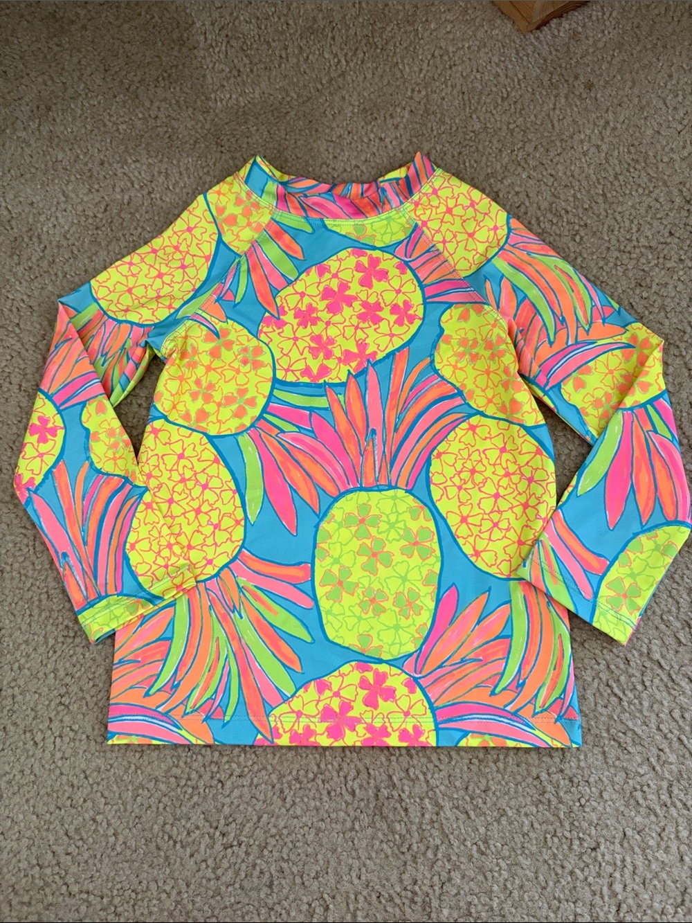 chubbies Kids Long-Sleeve Pineapple Swim Shirt - Neon Blue, Yellow & Pink